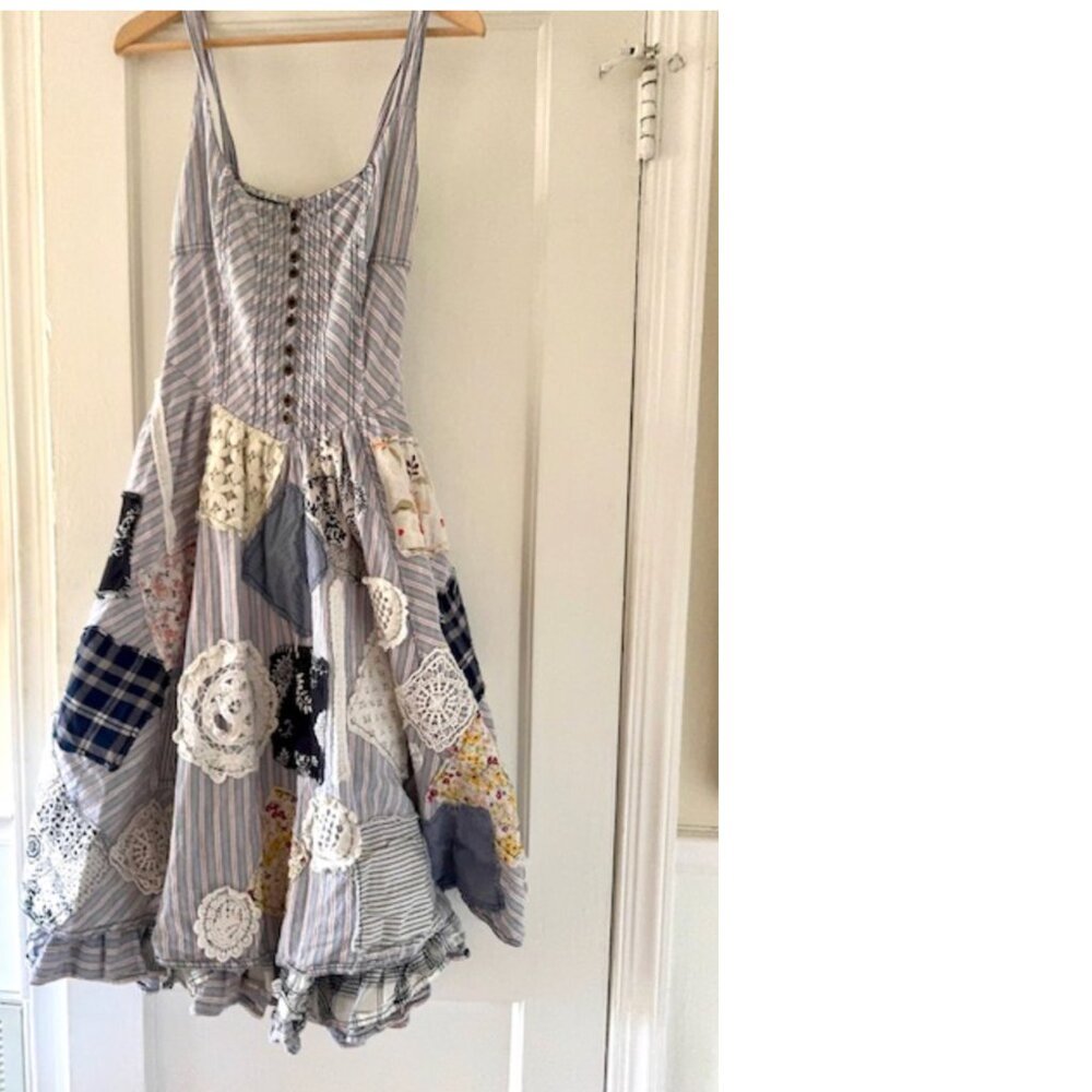 Anthropologie Pilcro Jenna Scoop Neck Drop-Waist Patchwork Dress Boho Cinderella - Picture 10 of 16